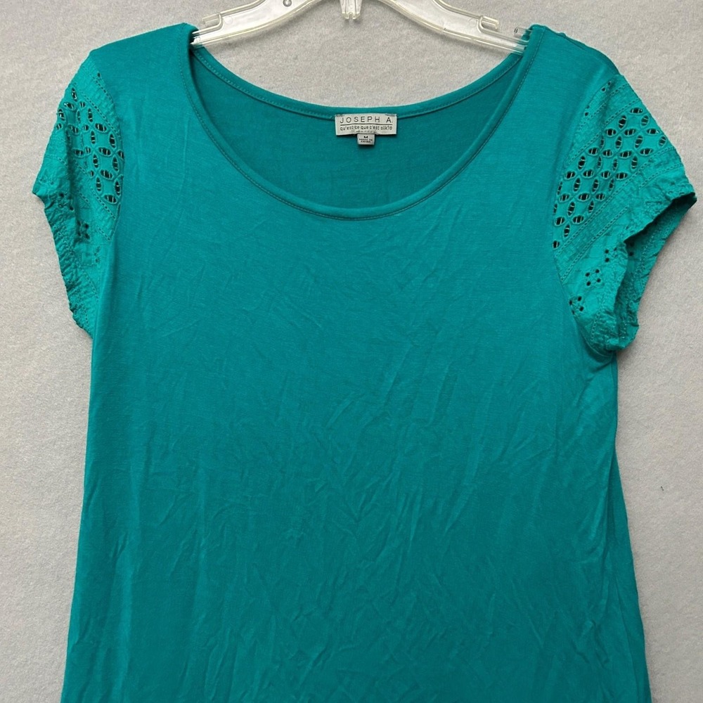 Joseph A. Womens Medium Top Teal Eyelet Lace Trim Boho Cottagecore Knit Blouse - Picture 3 of 10